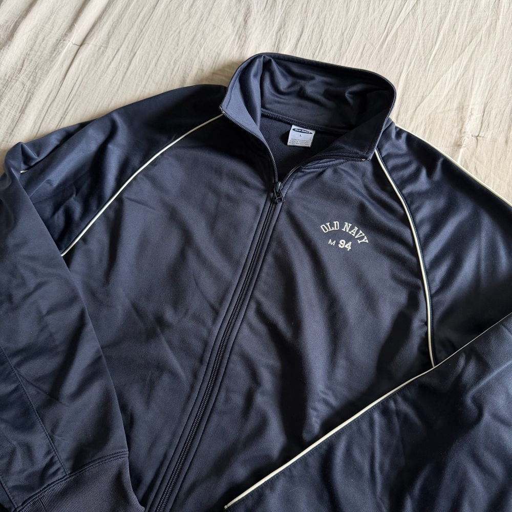 Old Navy Full Zip Track Jacket Windbreaker Men’s Large Navy Blue Athletic Y2K